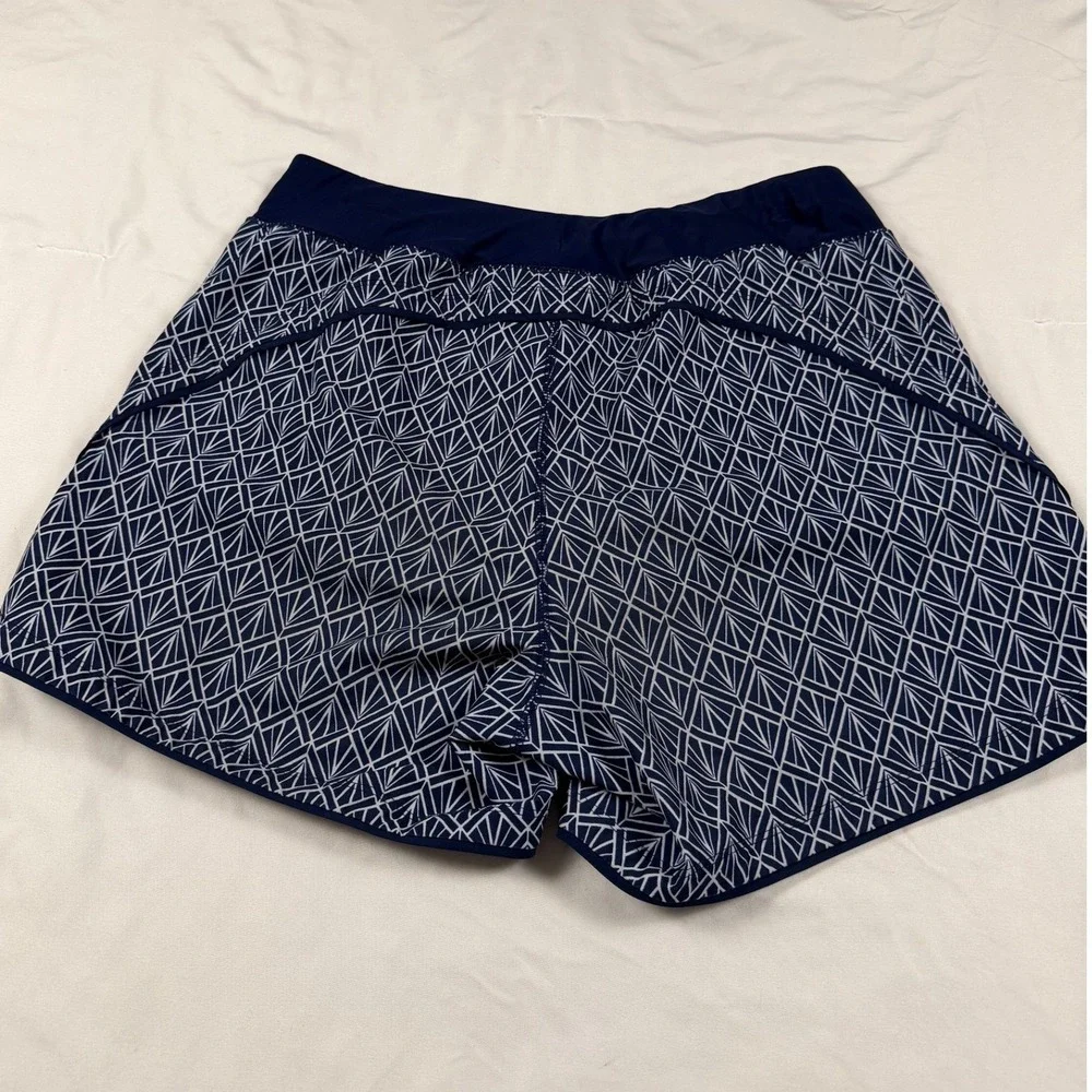 Lands End Womens Navy Geometric Print Board Shorts Swim Bottoms Pockets Sz M - Picture 5 of 5